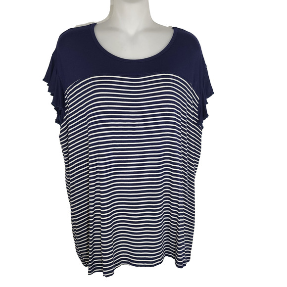 Maurices Womens Blue Striped Top Size XL Short Flutter Sleeve Colorblock Relaxed - Picture 1 of 10
